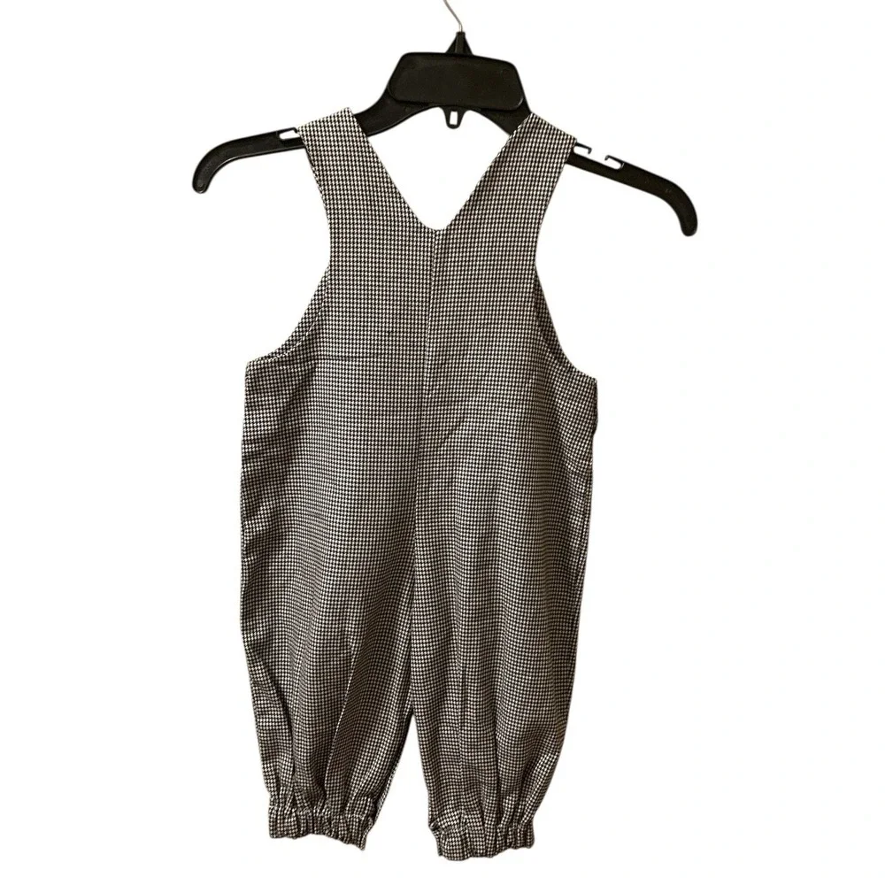 Vintage Kids Houndstooth Bibs Scottie Dog Jumpsuit Romper 24m Black‎ White